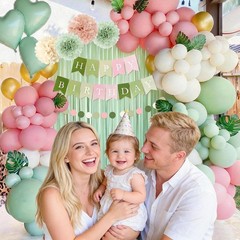 Pink and Green Decorations, Party Décor for , Happy Decorations with Banner F…