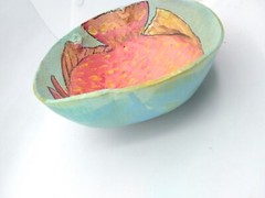 Hand Painted Coconut Shell W/Tropical Orange Fish Signed Beach House Decor