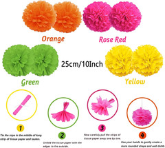 Mexican Party Decorations, 21 Pcs Multi-Color Paper Fans, Pom Poms Flowers for M