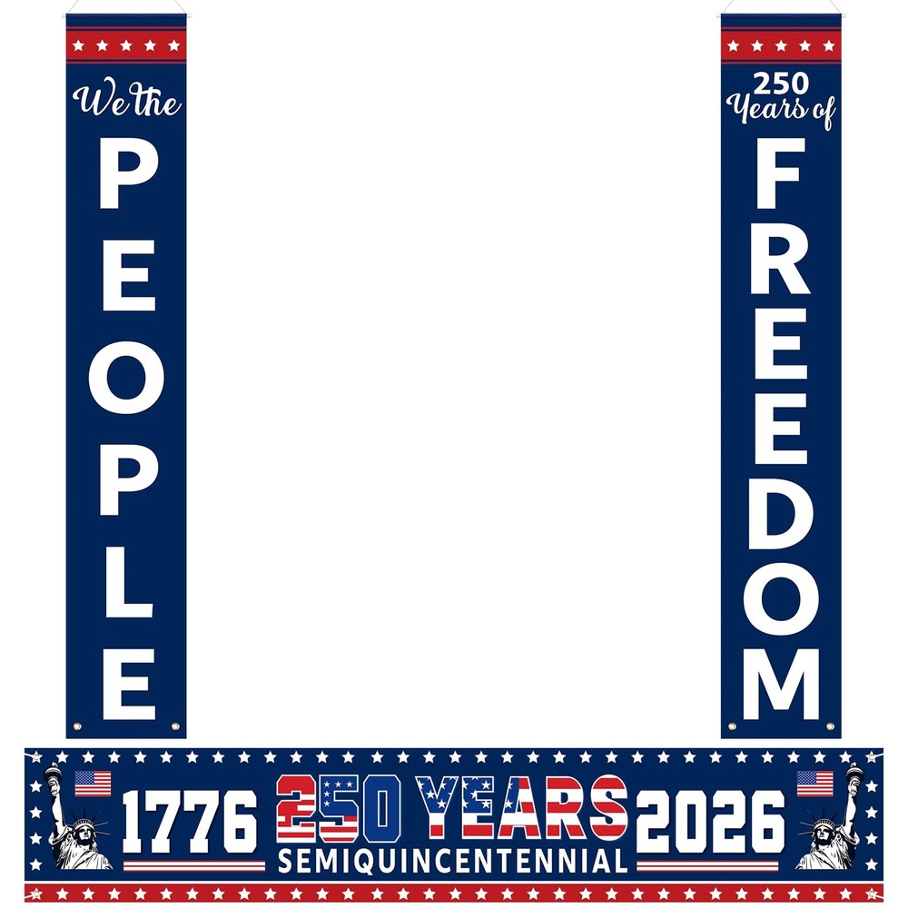3 Pack 250th Anniversary Decoration 1776-2026 250 Years Anniversary Banners 4th