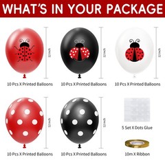 Ladybug Party Balloons Decorations Supplies, 50Pcs Disposable Red Black Polka