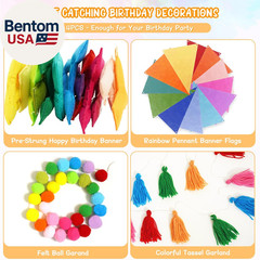 4PCS Pre-Strung Happy Birthday Banner – Felt Happy Birthday Garland, Ball Garlan