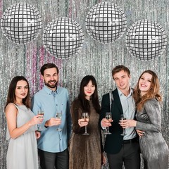 Disco Balloons 4PC,Foil Disco Balloons 22 Inch 4D Round Metallic Silver Ballo…