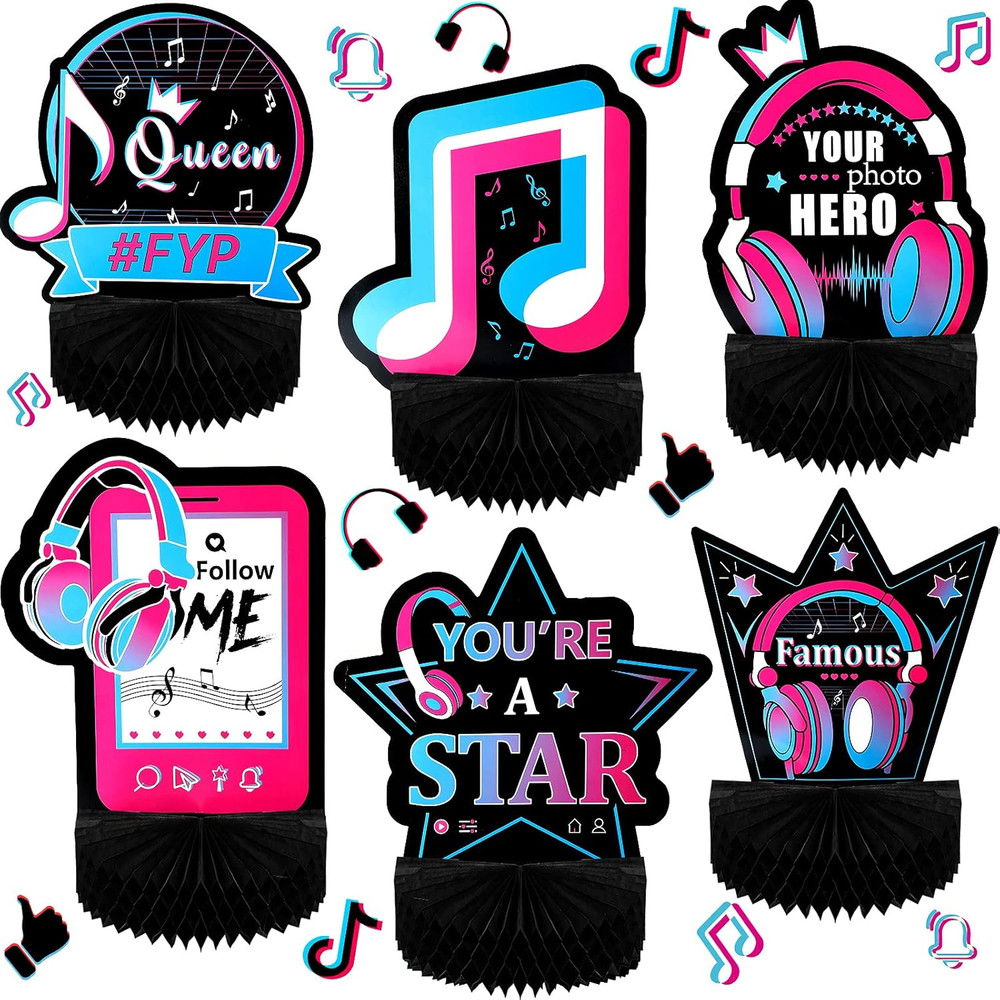 6 Pcs Music Birthday Party Decorations, Kpop Honeycomb Centerpieces, Karaoke Dis