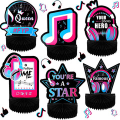 6 Pcs Music Birthday Party Decorations, Kpop Honeycomb Centerpieces, Karaoke Dis