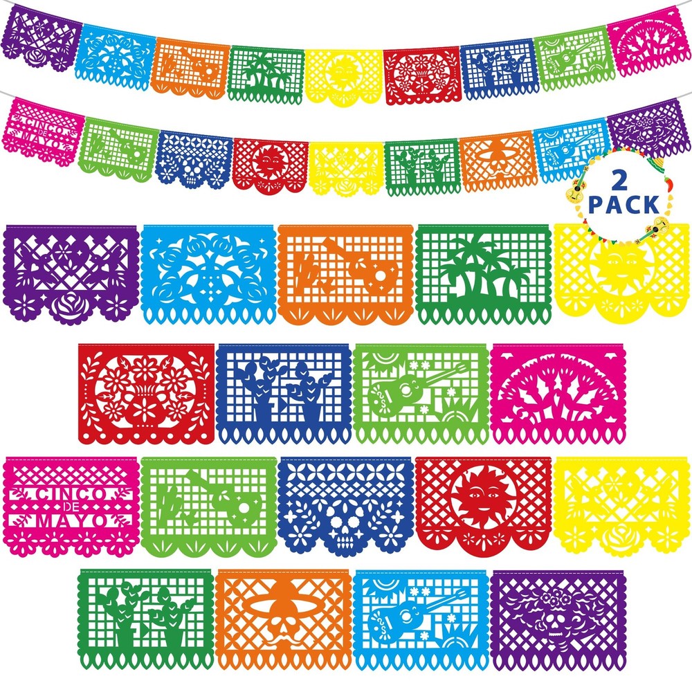 36 FT Cinco De Mayo Decorations – 2 Pack Mexican Fiesta Banner String Flags