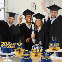 12Pcs Graduation Table Decorations 2026,Navy Blue and Gold Graduation Decoration