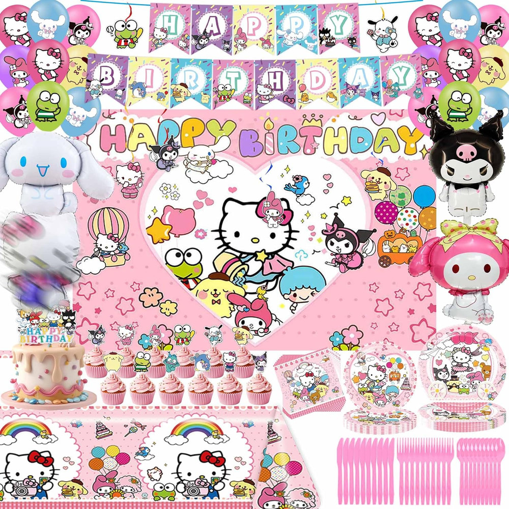 Kawaii Party Decorations, Anime Themed Party Supplies Set Include Banner, Tablec