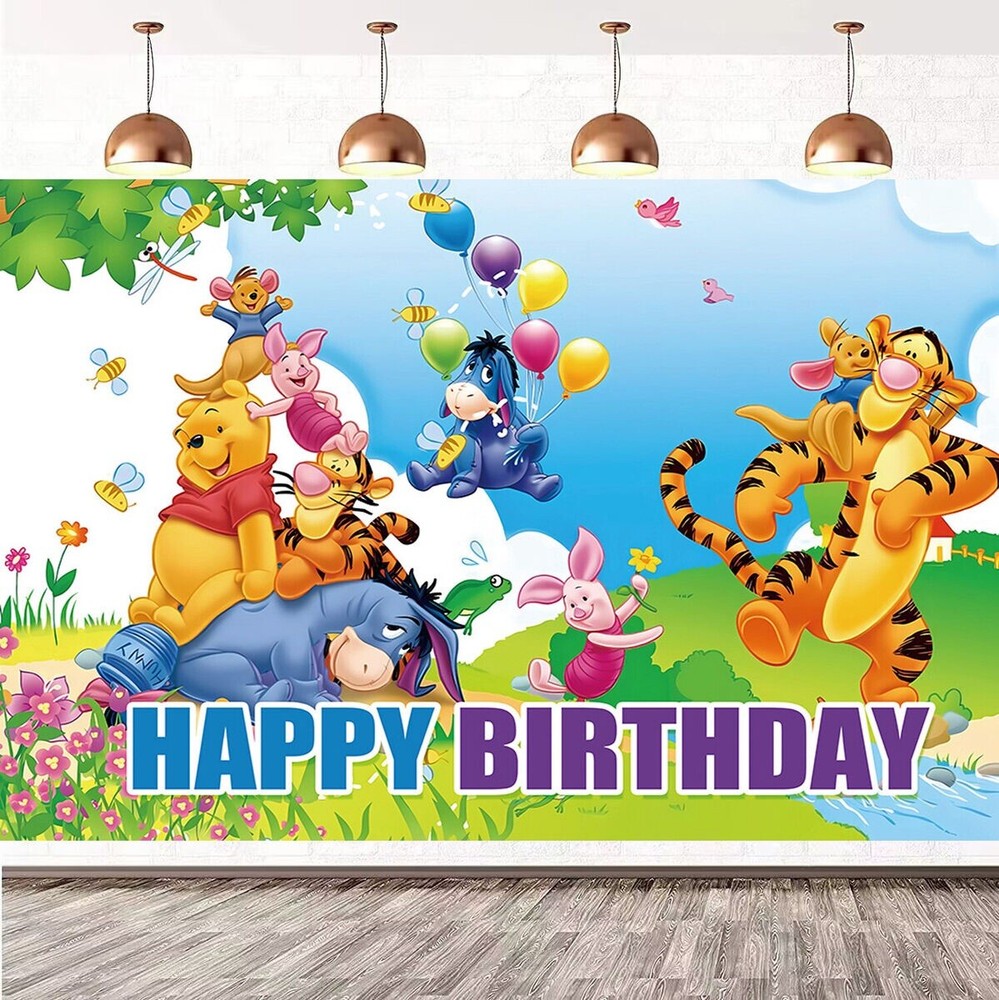 Winnie The Pooh Theme Birthday Party Decorate, 5×3.5ft Happy Birthday Backdrop
