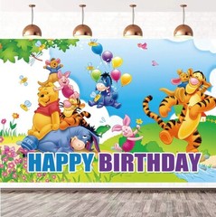 Winnie The Pooh Theme Birthday Party Decorate, 5×3.5ft Happy Birthday Backdrop