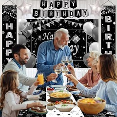 Silver and Black Birthday Decorations for Men Women Boys Girls 80 PCS White Blac