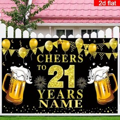 2D Flat Banner Customizable Name for 21St Birthday Party Banner Backdrop ☋