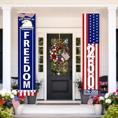 2 Pack 4th of July Decorations Outdoor Patriotic 250th Anniversary Hanging Banne