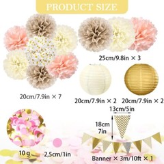 16 Pcs Party Decorations – Paper Lanterns, Pom Poms For Wedding, Birthday, Etc