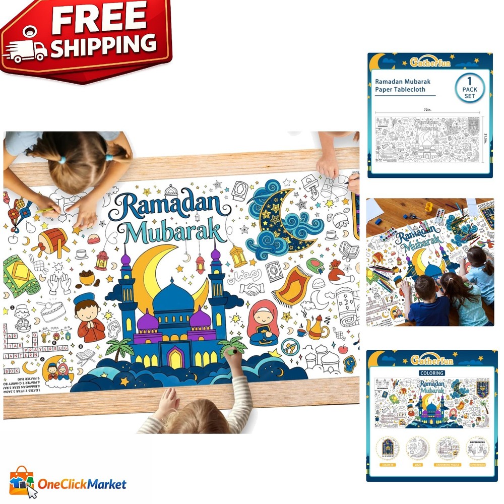 Giant 31.5 x 72 Ramadan Coloring Poster | Fun Table Cover & Art Decor