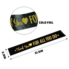 Black Thank You Satin Sash Gold Glitter Letters Employee Appreciation Decor