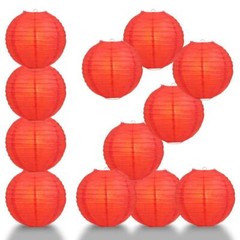 BULK PACK (12) 16″ Red Round Paper Lantern, Even Ribbing, Chinese Hanging Weddin