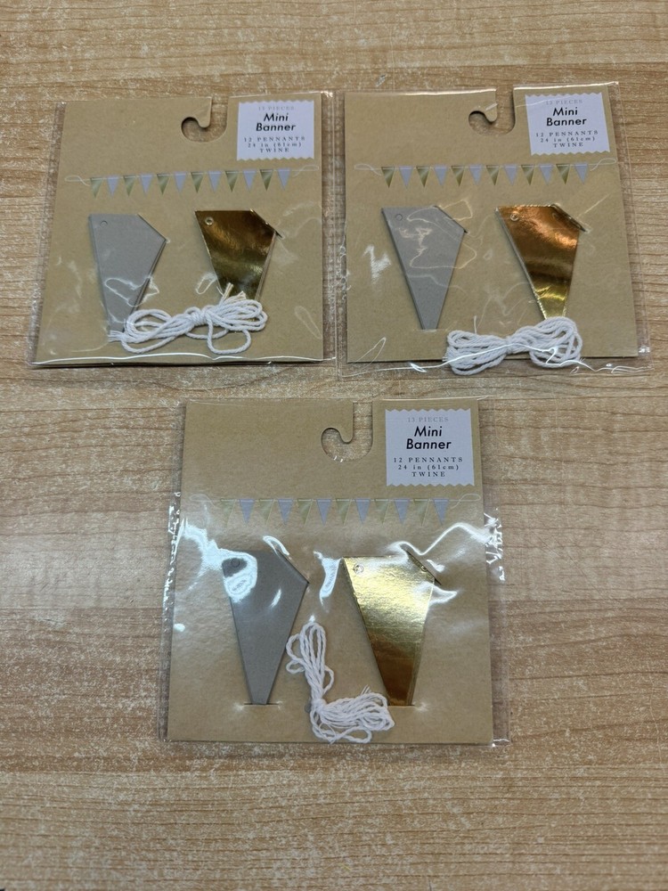 Mini 24″ Party Banner Decoration Craft Scrapbooking Pennants Gold Gray 3 Packs