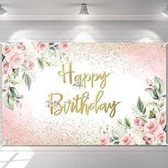 Avezano Rose Gold Birthday Backdrop for Women Pink Floral Golden Flash Happy …
