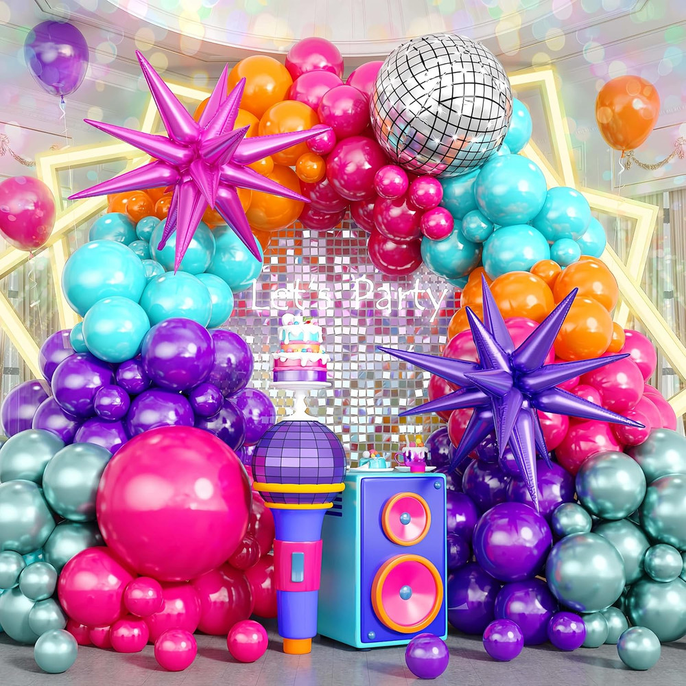 Disco Balloon Arch, 125 PCS 80S Balloon Arch Kit Mit Hot Pink and Purple Teal Or