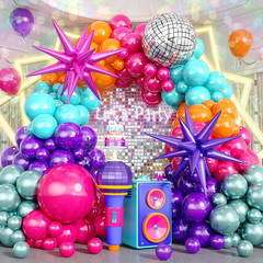 Disco Balloon Arch, 125 PCS 80S Balloon Arch Kit Mit Hot Pink and Purple Teal Or