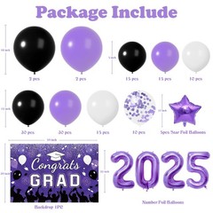 Graduation Decorations Class Of 2026: Purple and Black 2026 Graduation Balloo…