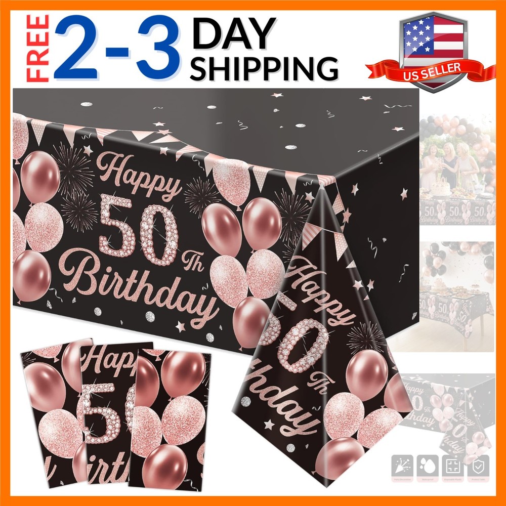 3 Pack 50th Birthday Decorations for Women – Happy 50th Birthday Tablecloth, …