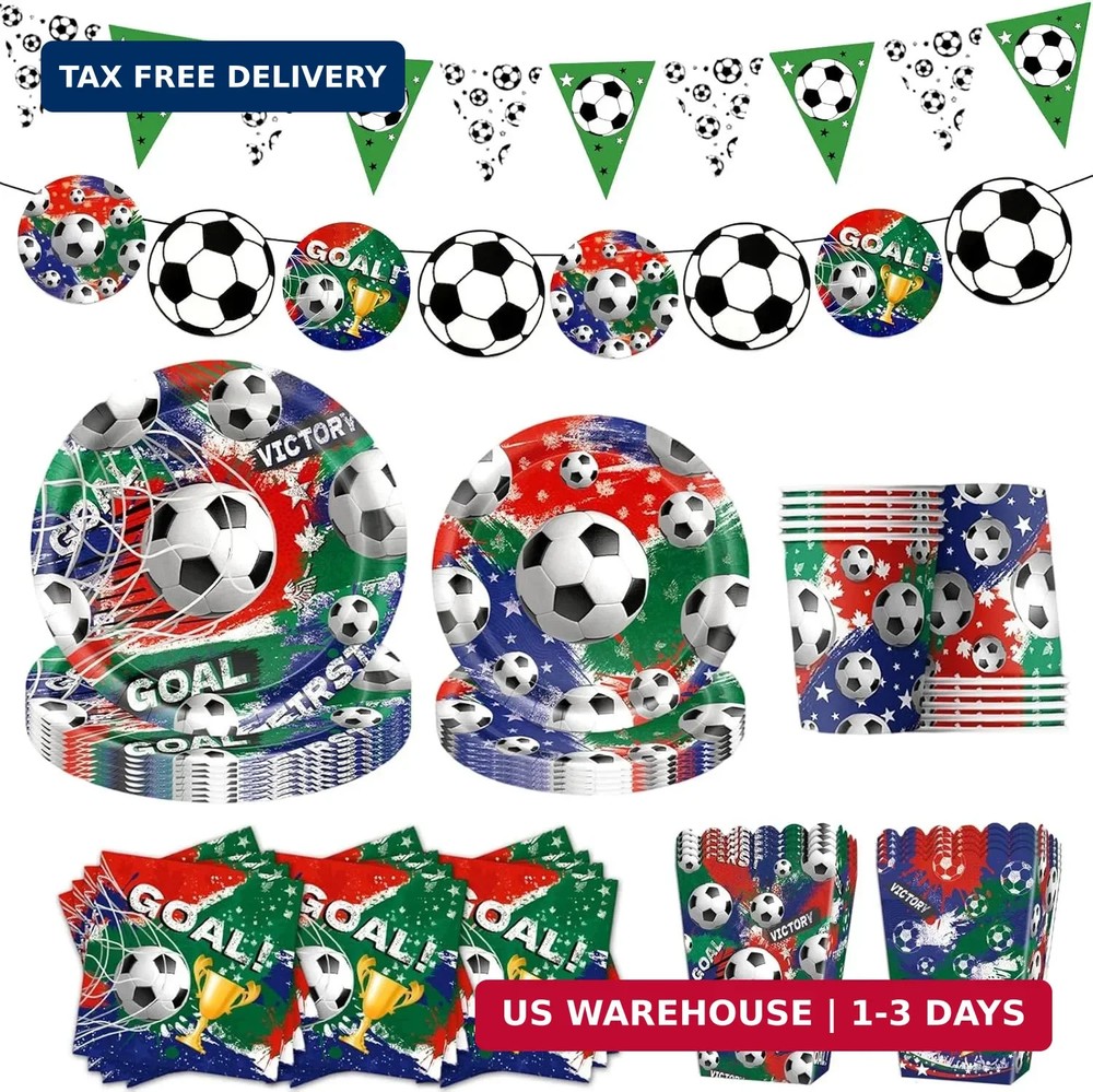 110 Pcs Soccer Party Decorations for 24 Guests, Soccer Supplies Includes Plates,