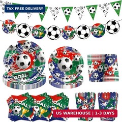 110 Pcs Soccer Party Decorations for 24 Guests, Soccer Supplies Includes Plates,