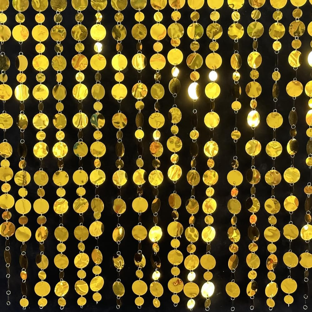 Gold Shimmer Wall Backdrop, 20 Packs Gold Sequin Curtain Circle Dots Garland for