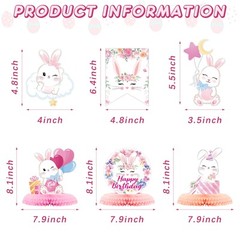 26 Pcs Easter Bunny Birthday Party Decorations Kit Supplies Bunny Birthday Ba…