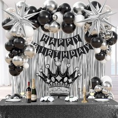 Black Birthday Decorations for Men with White and silver Black, Silver