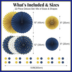 Blue and Gold Party Decorations – 22Pcs Hanging Navy Royal Blue White and Gold P