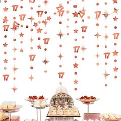 Rose Gold 17th Birthday Decorations Number 17 Circle Dot Star Garland Streame…