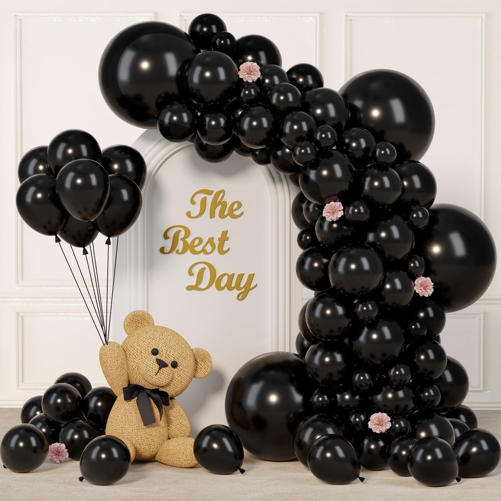 145pcs Black Balloons Different Sizes 18″ 12″ 10″ 5″ Black Latex Balloon Garl…