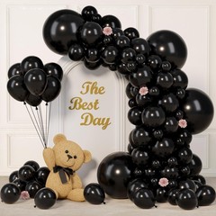 145pcs Black Balloons Different Sizes 18″ 12″ 10″ 5″ Black Latex Balloon Garl…