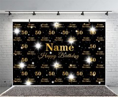 Personalised Name Age Birthday Backdrop Photo Background Gold Glitter Banner