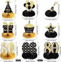 8 Pieces 80th Birthday Decorations Set, Happy 80th Honeycomb Centerpieces Tab…