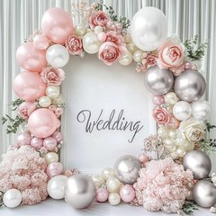 Pink White Silver Balloon Arch Double Pearl White Pink Balloon Garland with S…