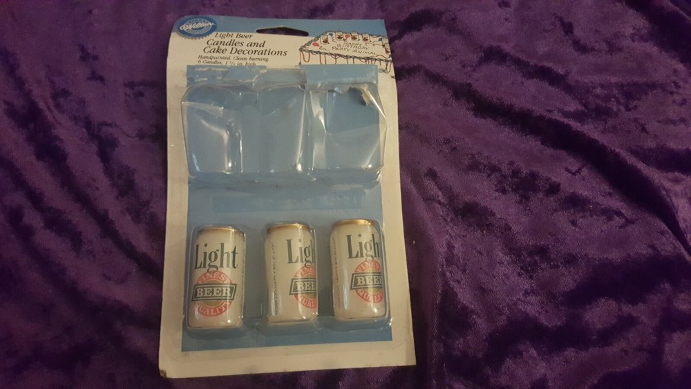 NEW – 3 LIGHT BEER CANDLES AND CAKE DECORATIONS 1.6″ Inches TOPPERS by WILTON E