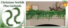 2Pcs 6Ft Artificial Norfolk Pine Garlands Artificial Christmas Garlands Greenery
