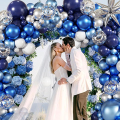 Blue Balloon Arch Kit Navy Metallic Silver White Party Decorations Set