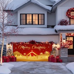 Merry Christmas Nativity Scene Garage Door Banner 13×6 ft Christmas Garage Do…