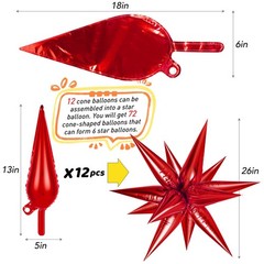 Red Star Foil Balloons, 36 PCS Explosion Cone Balloons, 12 Point 26 Inch Larg…