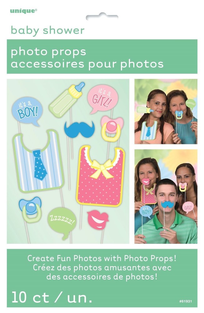 BABY SHOWER PHOTO BOOTH PROPS BIBS BOTTLE DUMMIES BOY OR GIRL PARTY DECORATIONS