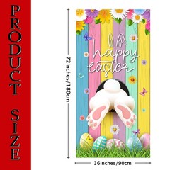 Happy Easter Decorations Colorful Eggs Flowers Bunny Door Cover Banner 35×72″
