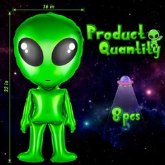 32 Green Alien Balloons – 8 Pack Inflatable Fun Decorations for Parties