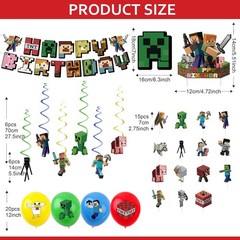 Minecraft Birthday Party Decorations Hanging Banner Swirls Balloons Cake Toppers