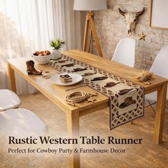 Cowboy Hat Patterned Table Runner – 72″L Western Style for Home & Parties