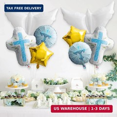 Xqumoi Religious Foil Balloons Party Decoration – 7Pcs Cross White Dove Star Alu